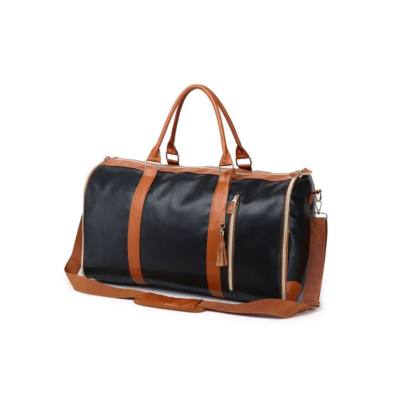 Business Man PU Leather Garment Bag Fashion Women Large Capacity Foldable Duffle Suit Bag Casual Versatile Travel Luggage Bags